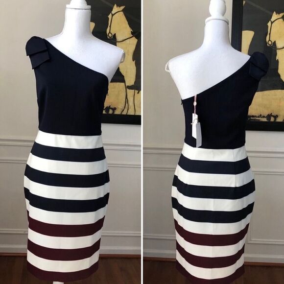 Ted Baker Hilila One Shoulder Stripe Dress NWT TB3 US8 - Picture 2 of 12